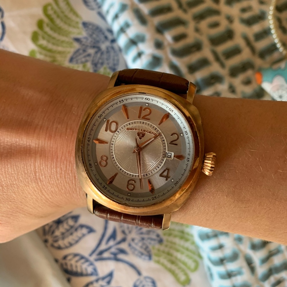 Swiss Legend Executive Analog Watch with leather band & rose gold
